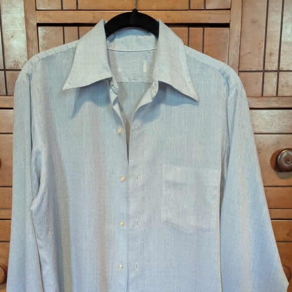 Vintage Light Blue Mens Long Sleeved Shirt c 1970s - Picture 2 of 10